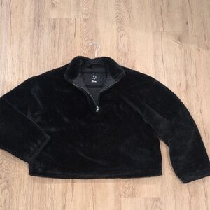 Faux Fur Half Zip Fleece Pullover
